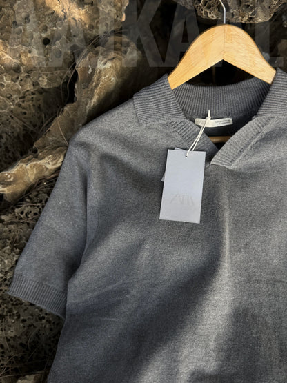 Aajkaal Dark Grey Everyday Knitted Polo