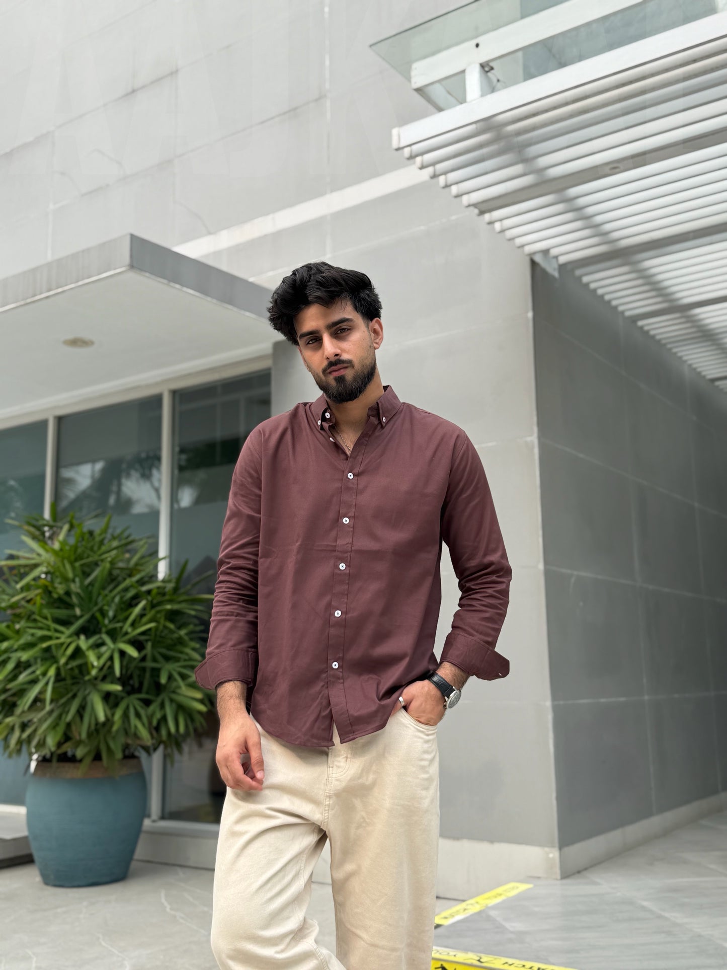 Oxford Coffee Full Sleeve Shirt