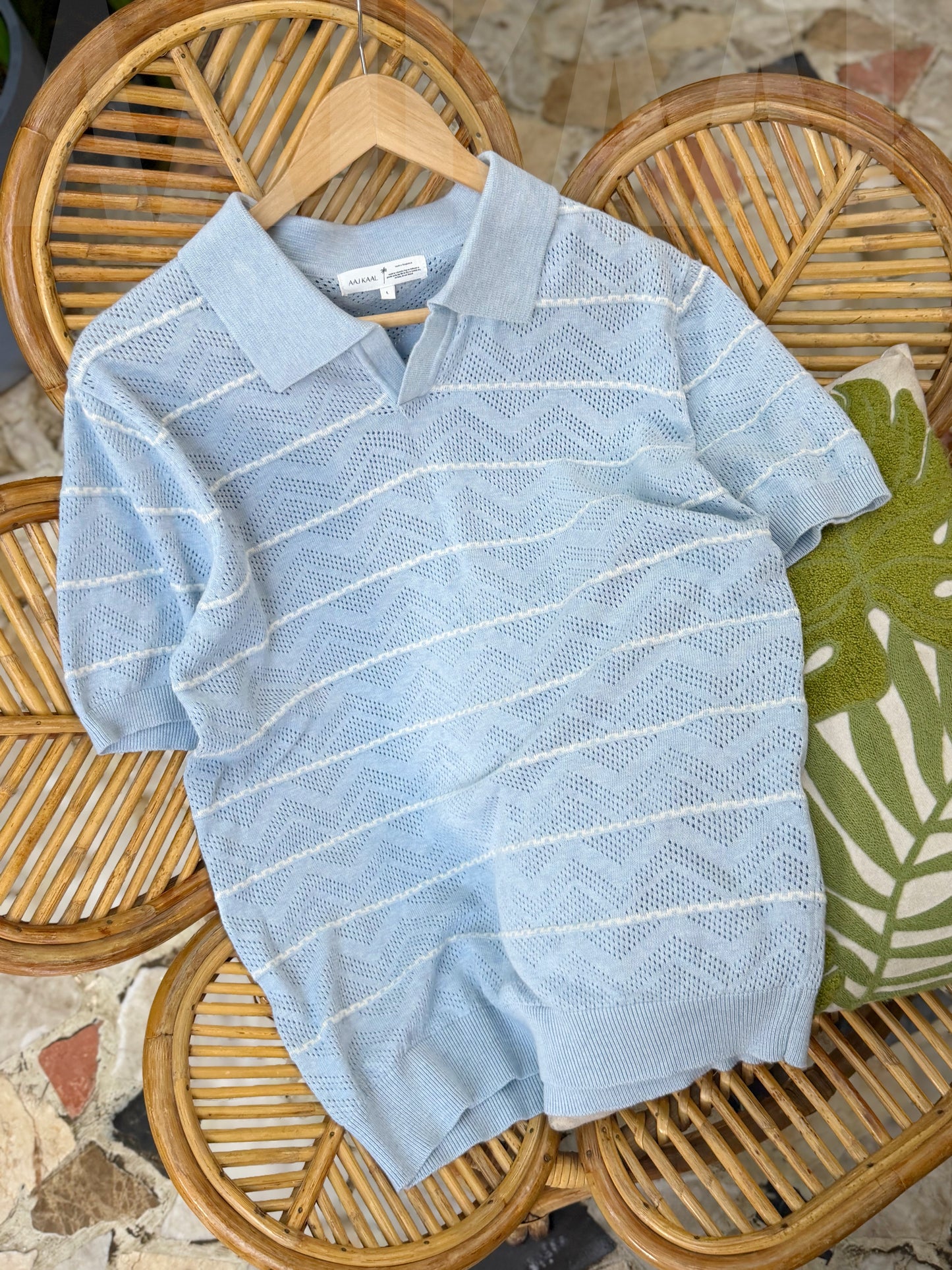 Baby Blue Zigzag Knitted Polo