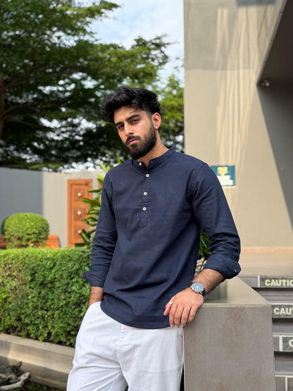 Aajkaal Navy Blue Henley Katua