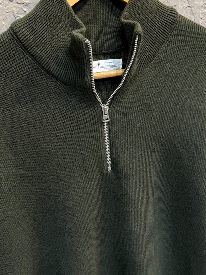 Olive High Neck Half Zip Oversized Knitted Sweater