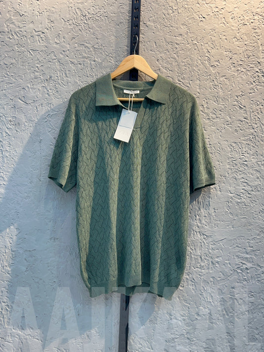 Aajkaal Olive Knitted Polo Shirt