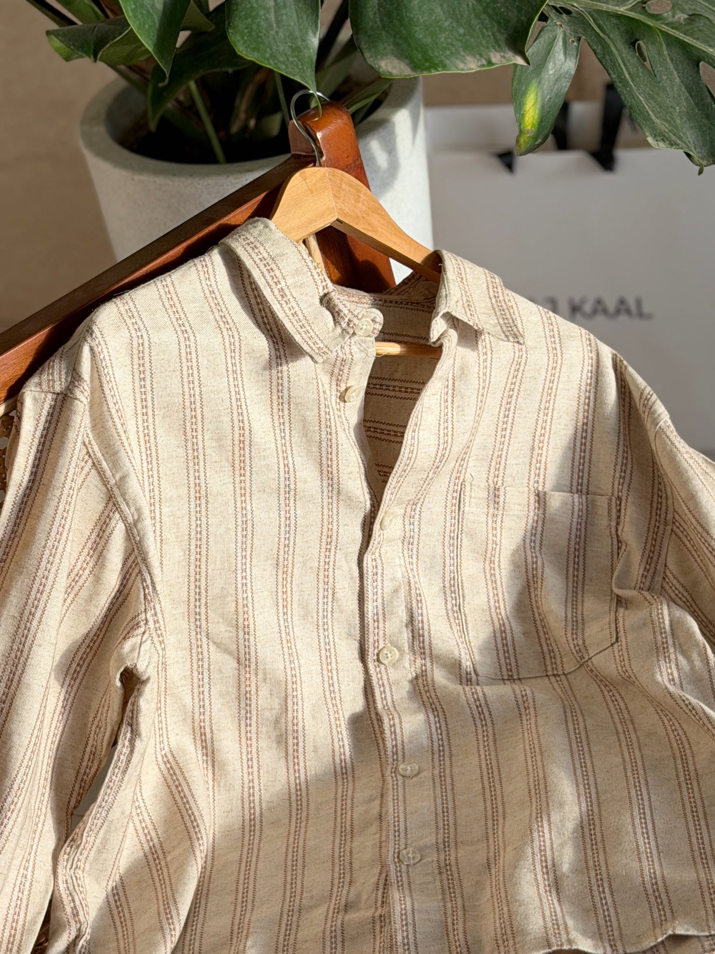 Textured Terracotta Stripe Stripe Boxy Full Sleeve Shirt