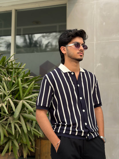 Navy Blue Button Knitted Shirt