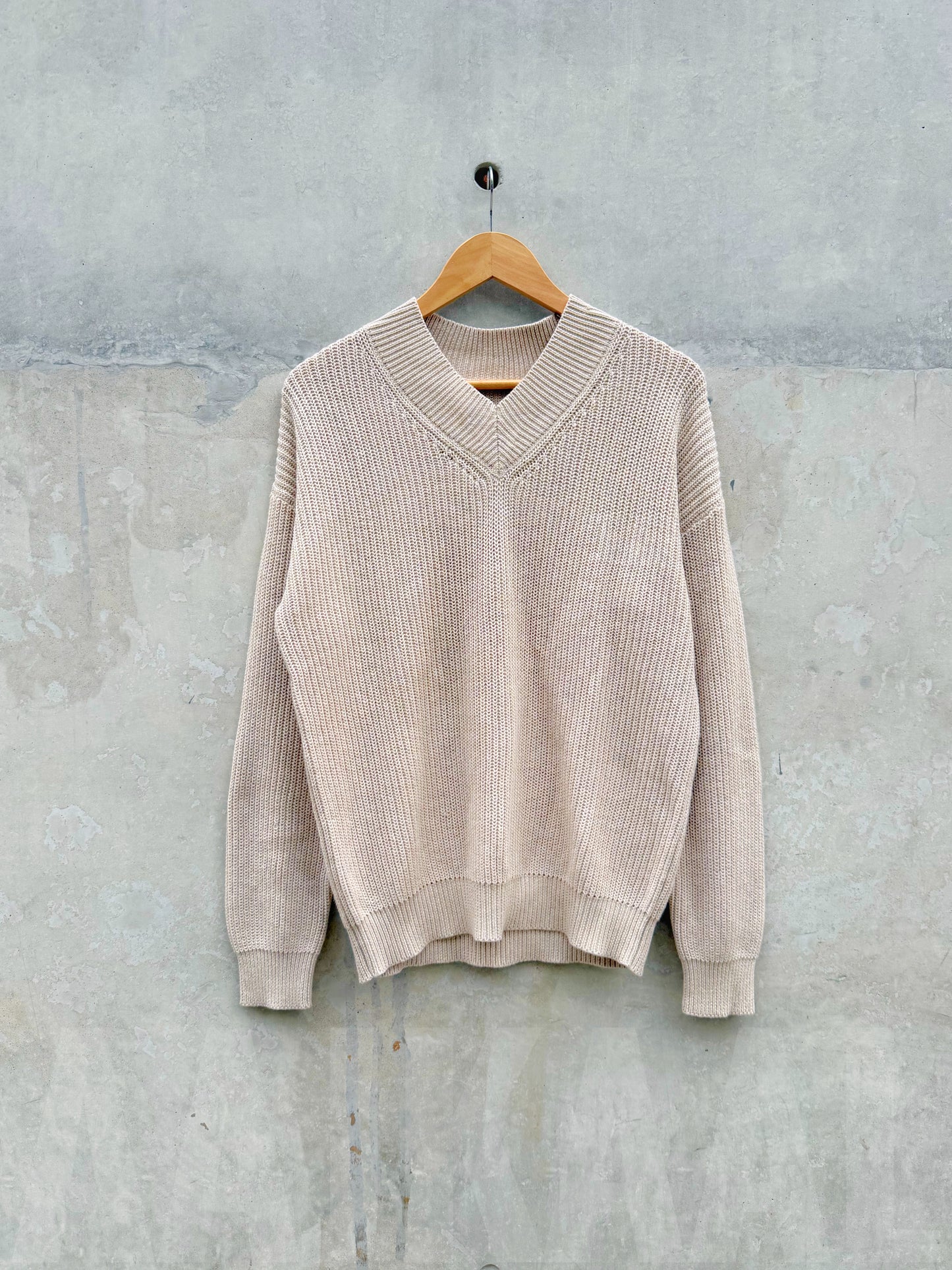 V Neck Knitted Sweater - Nude