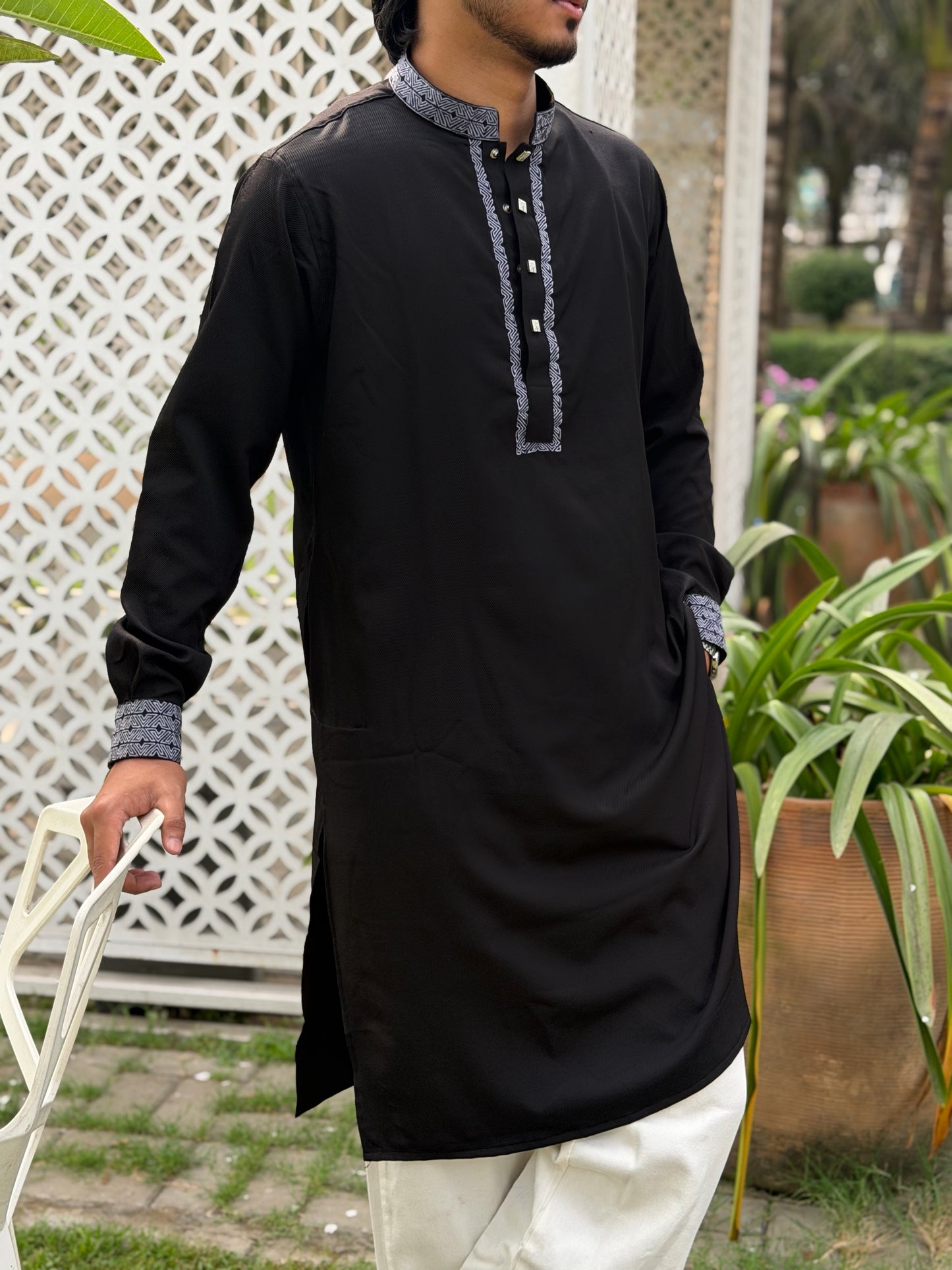 AajKaal Black Classic Embroidered Panjabi