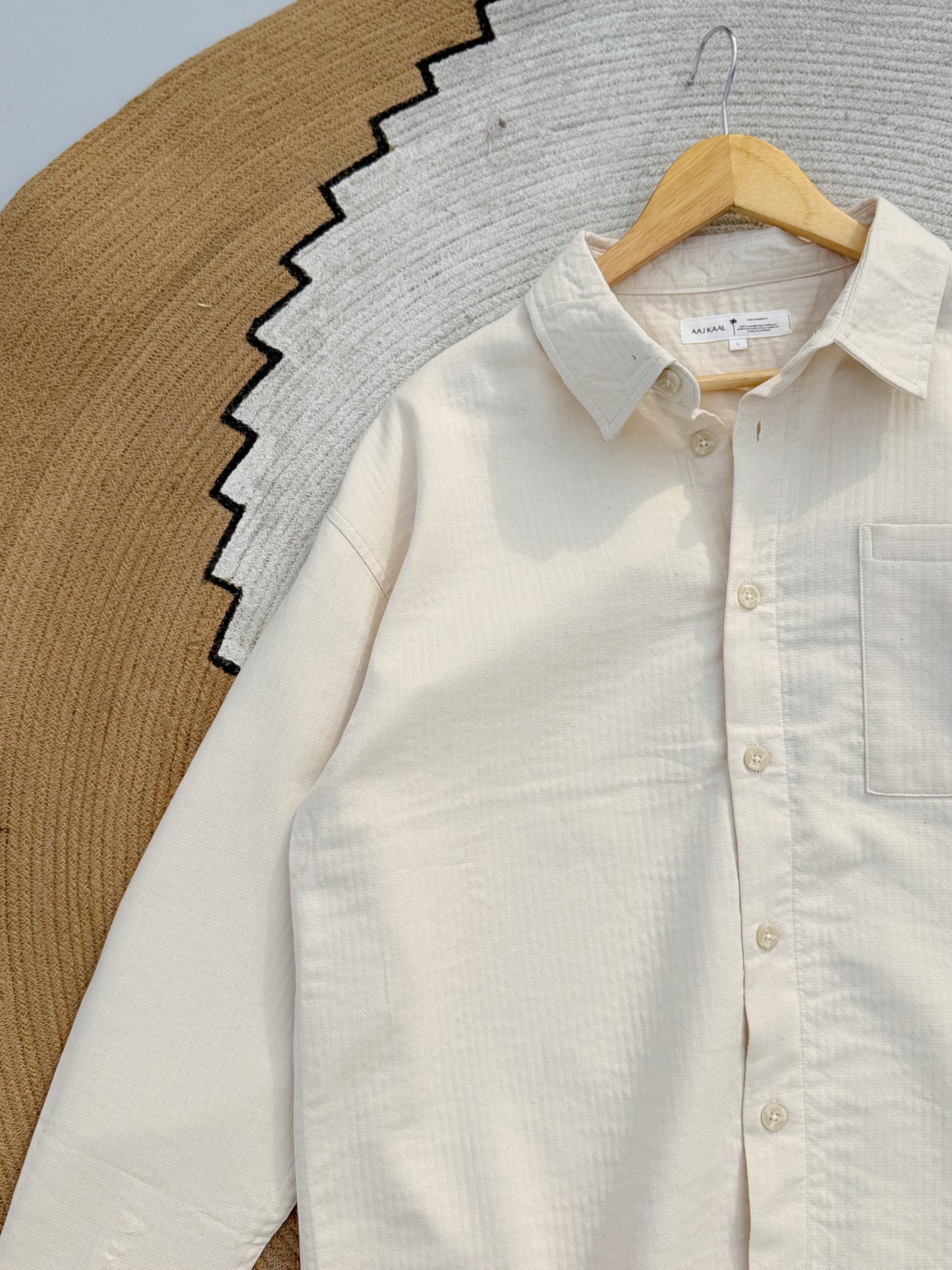Textured Off-White Boxy Full Sleeve Shirt