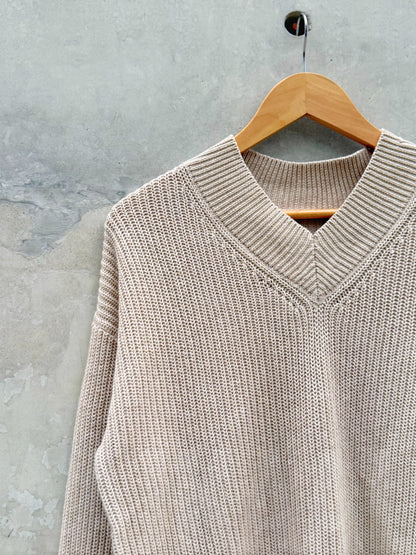 V Neck Knitted Sweater - Nude