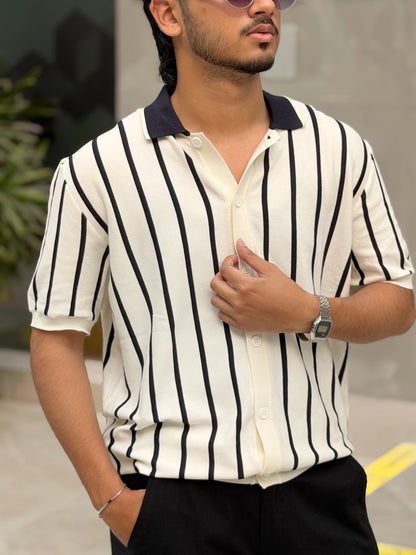 White Stripe Button Knitted Shirt