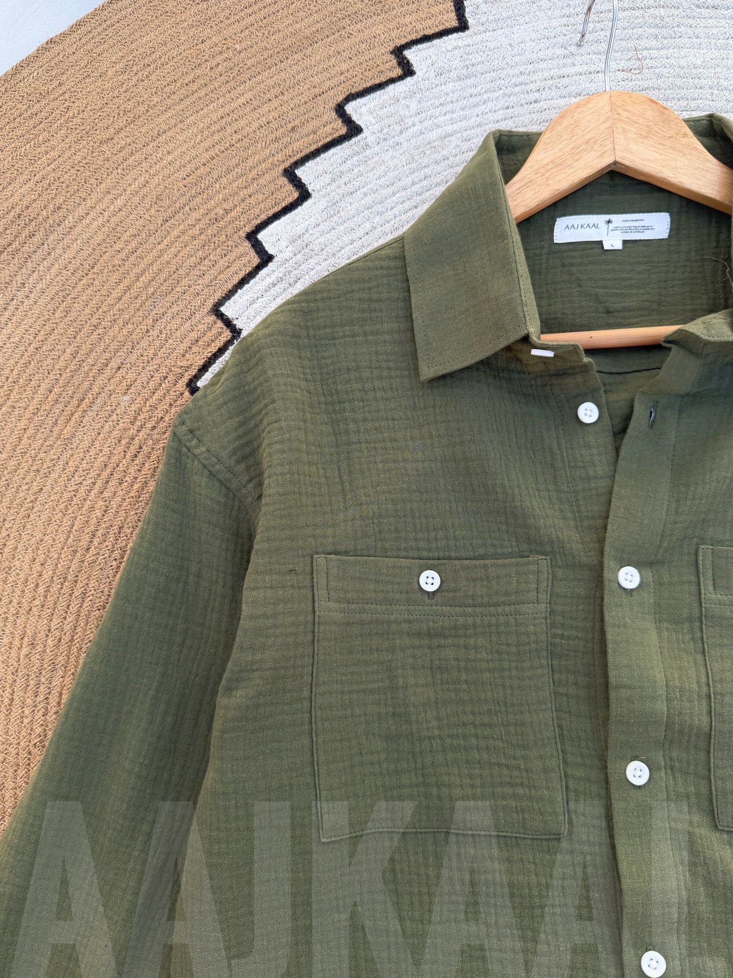 Olive Double Gauze Full Sleeve Shirt