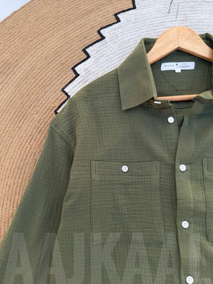 Olive Double Gauze Full Sleeve Shirt