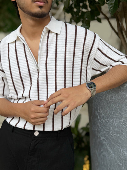 Aajkaal White Zipper Knitted Polo