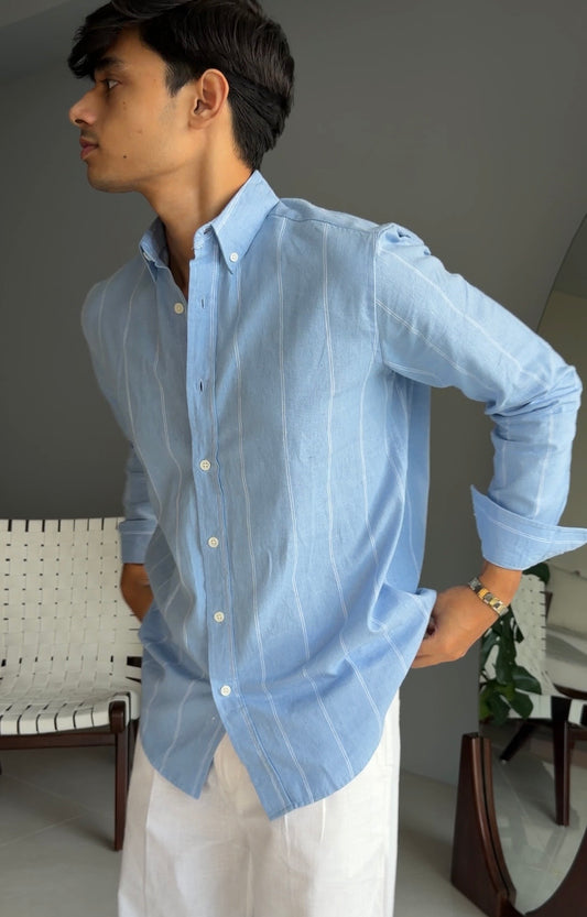 The Essential Shirt -  Powder Blue Stripe