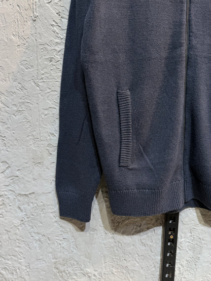 Navy Blue Knitted Full Zip Sweater