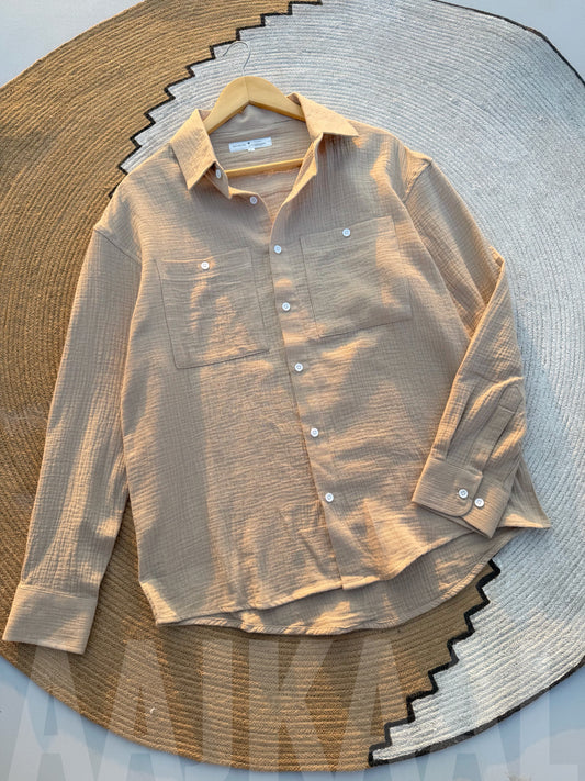 Beige Double Gauze Full Sleeve Shirt