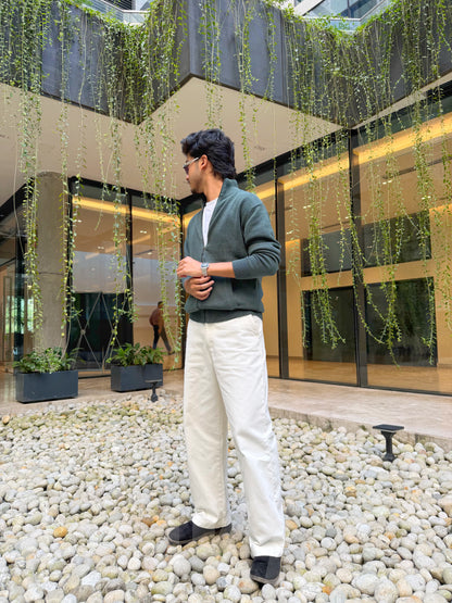 Bottle Green Knitted Full Zip Sweater