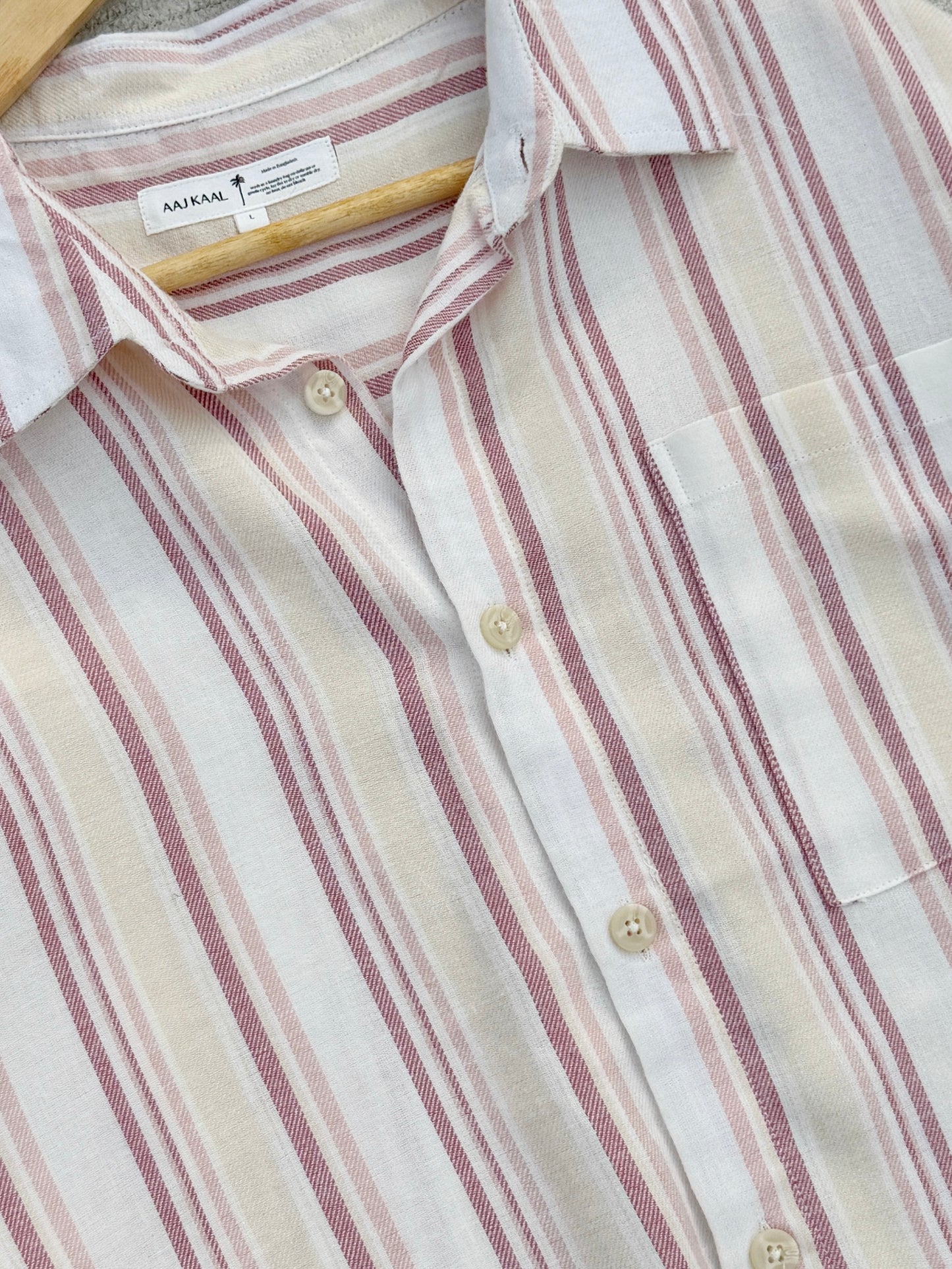 Textured Rosewood Stripe Boxy Full Sleeve Shirt