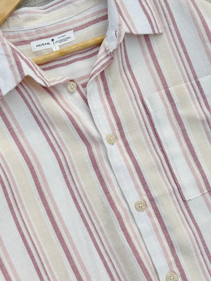 Textured Rosewood Stripe Boxy Full Sleeve Shirt