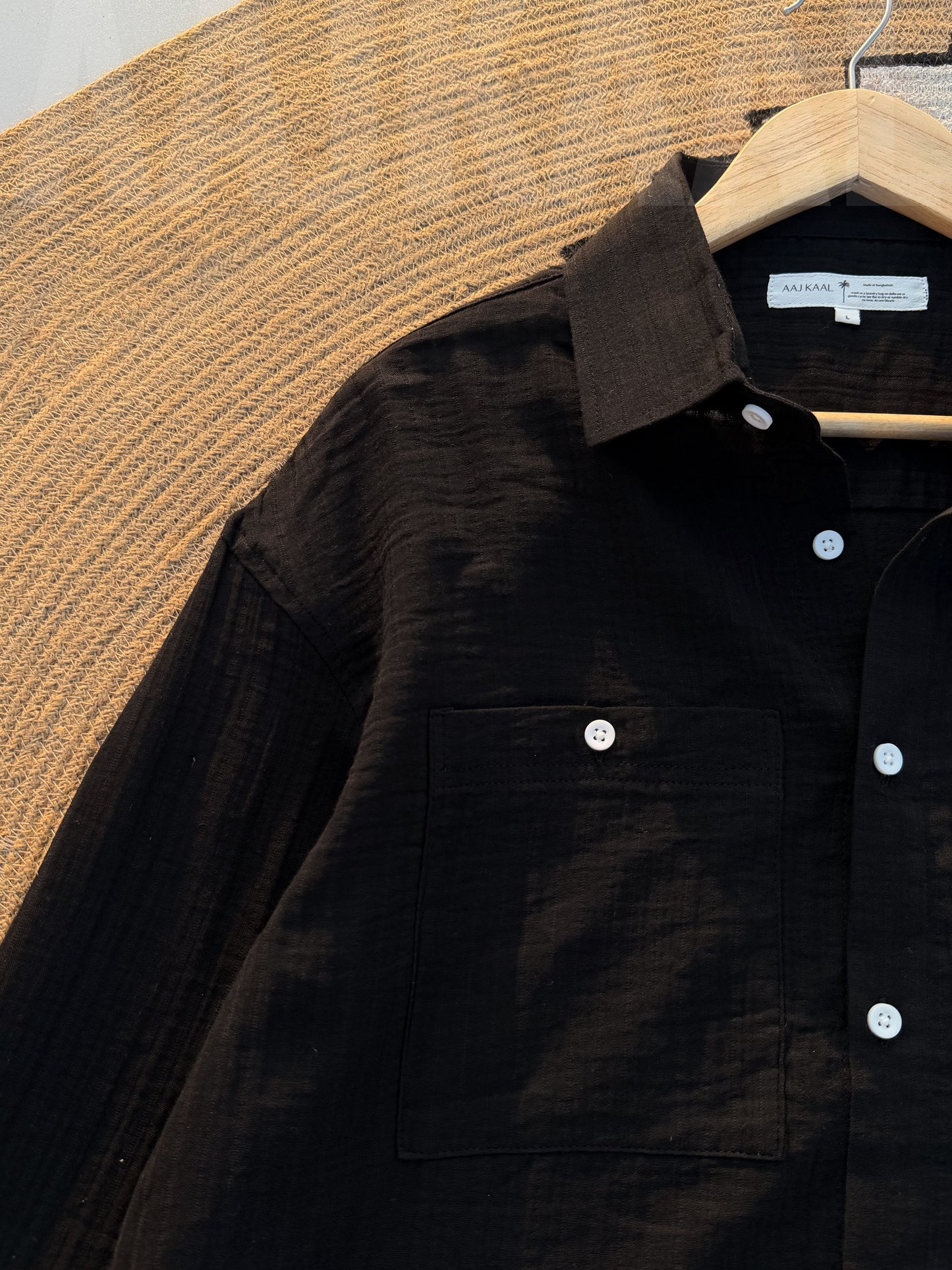 Black Double Gauze Full Sleeve Shirt