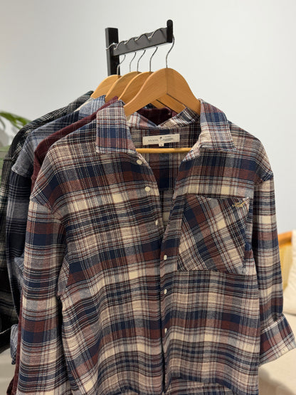 Aajkaal Flannel Shacket  - Blueberry Check