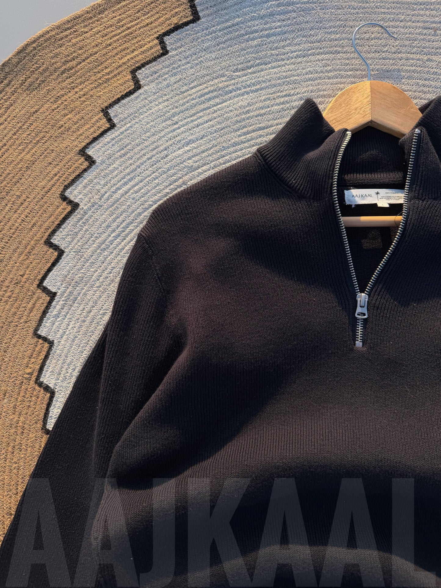 Navy Blue High Neck Half Zip Oversized Knitted Sweater