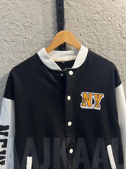 Black Dropshoulder Varsity Jacket