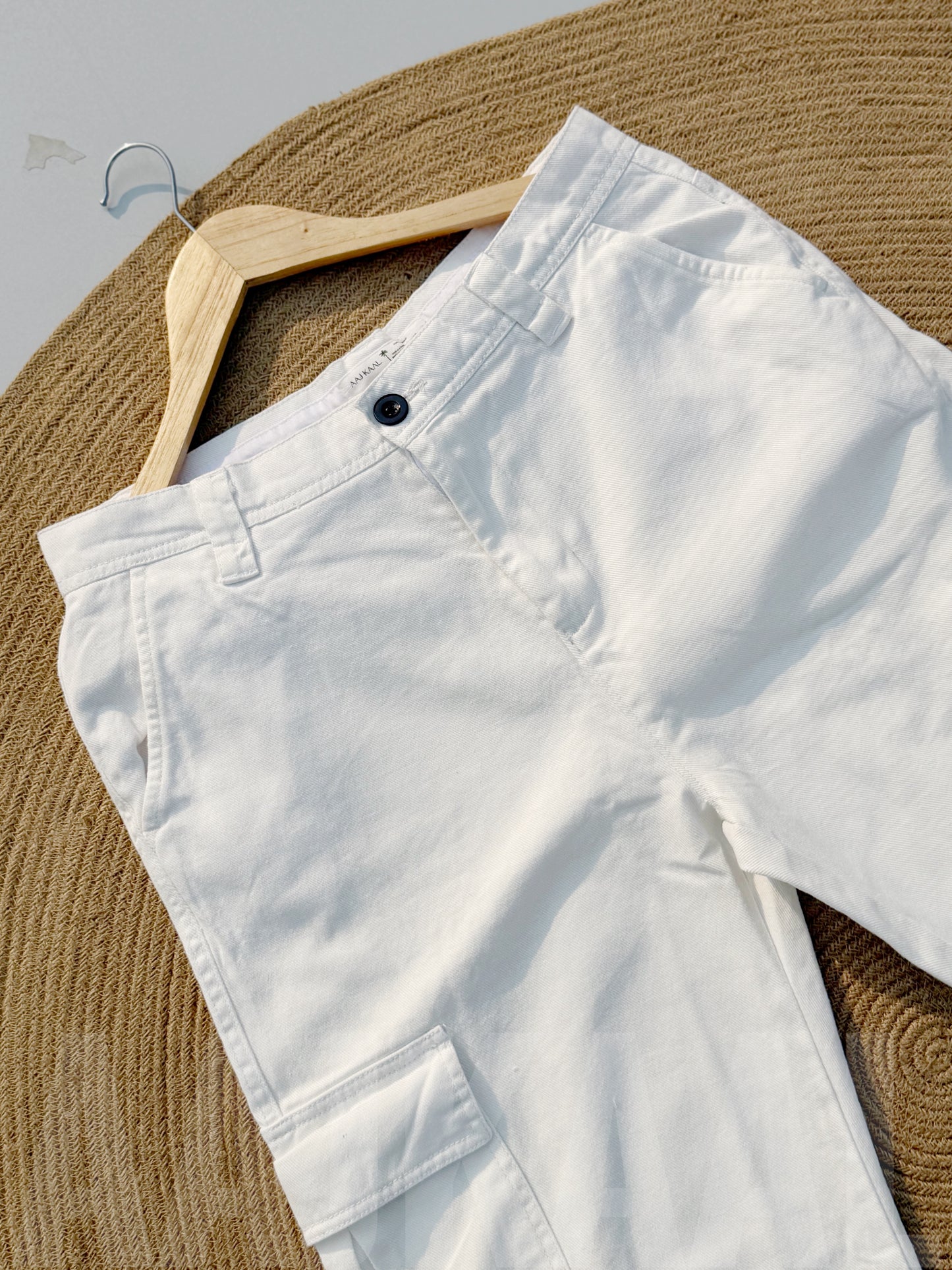 6 Pocket White Gabardine Cargo Pant