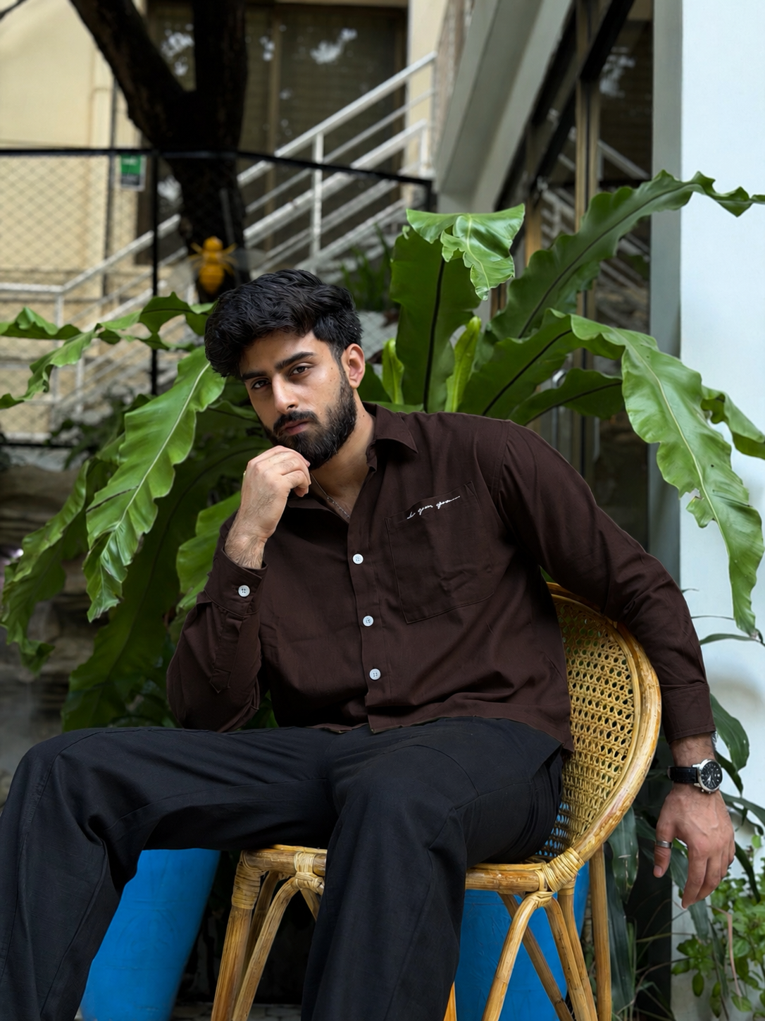 Aajkaal Coffee Embroidery Boxy Shirt