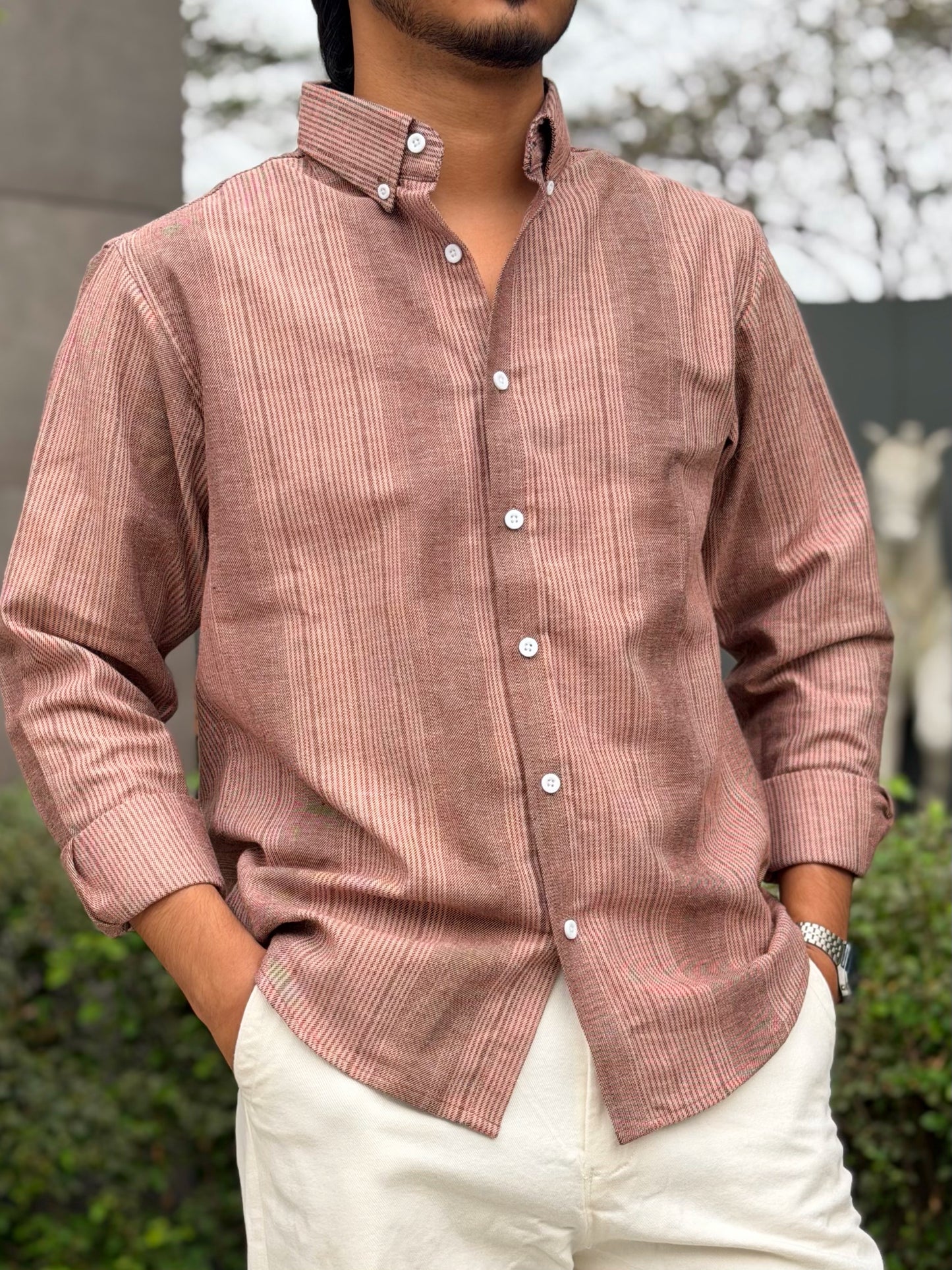 Fancy Peach Stripe Full Sleeve Shirt