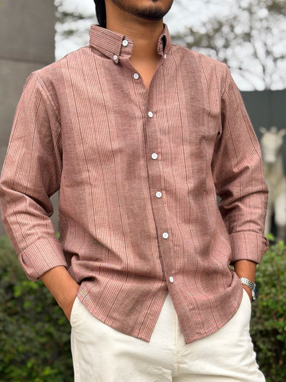 Fancy Peach Stripe Full Sleeve Shirt