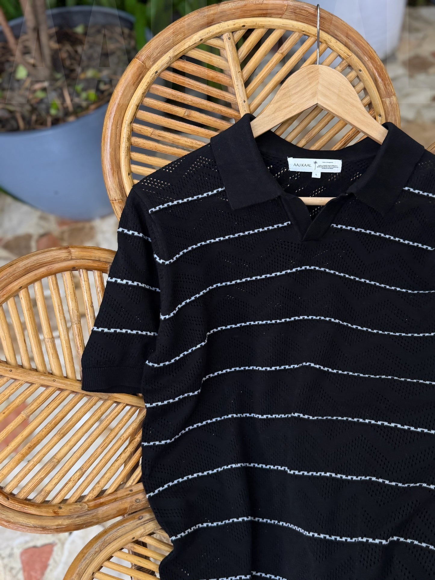 Black Zigzag Knitted Polo