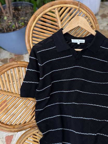 Black Zigzag Knitted Polo