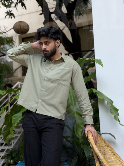 Aajkaal Frosted Olive Embroidery Boxy Shirt