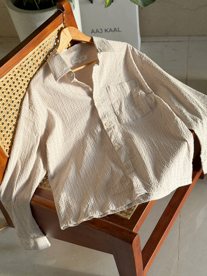 Textured Blush Pink Boxy Full Sleeve Shirt
