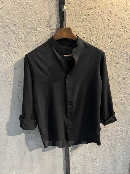 Black Band Collar Full Sleeve Shirt