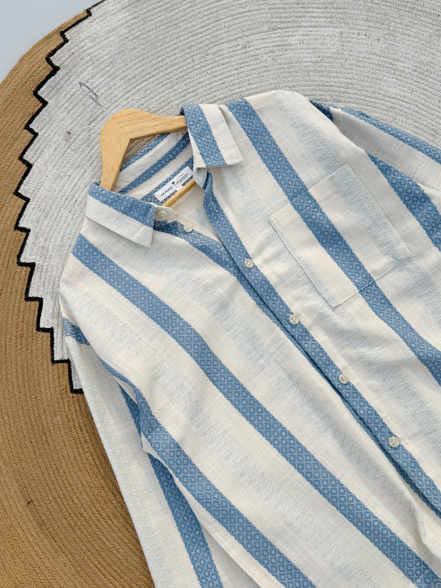 Textured Pale Blue Stripe Boxy Full Sleeve Shirt