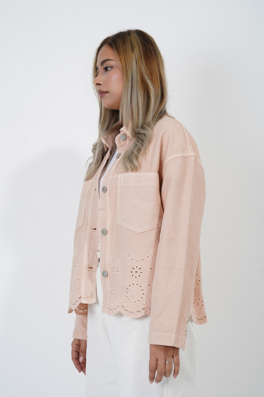 Femme Pink Denim Embroidered Shacket.