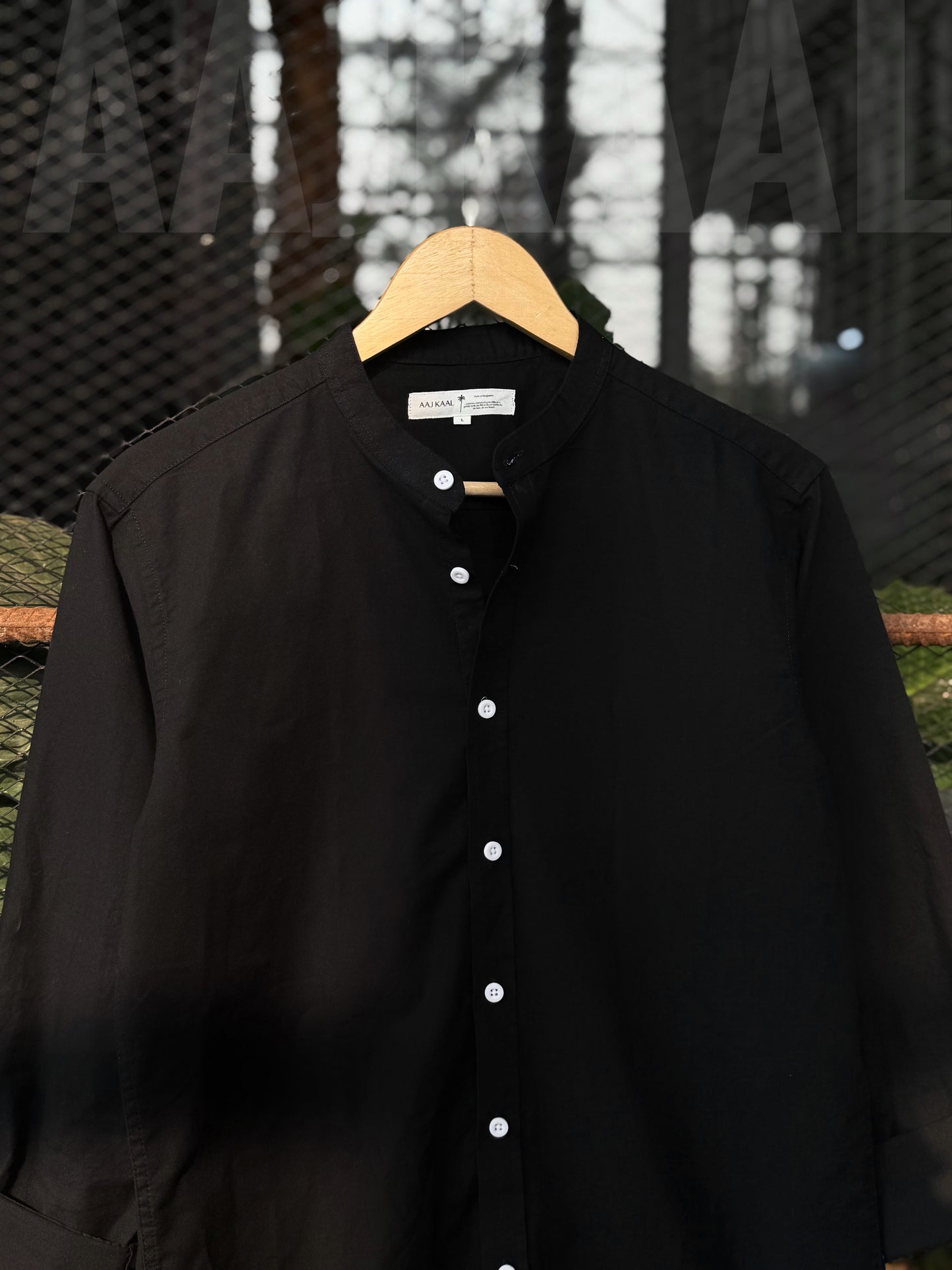 Black Band Collar Full Sleeve Shirt