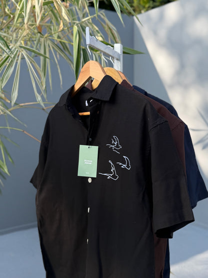 Aajkaal Baggy Half Sleeve Shirt - Black