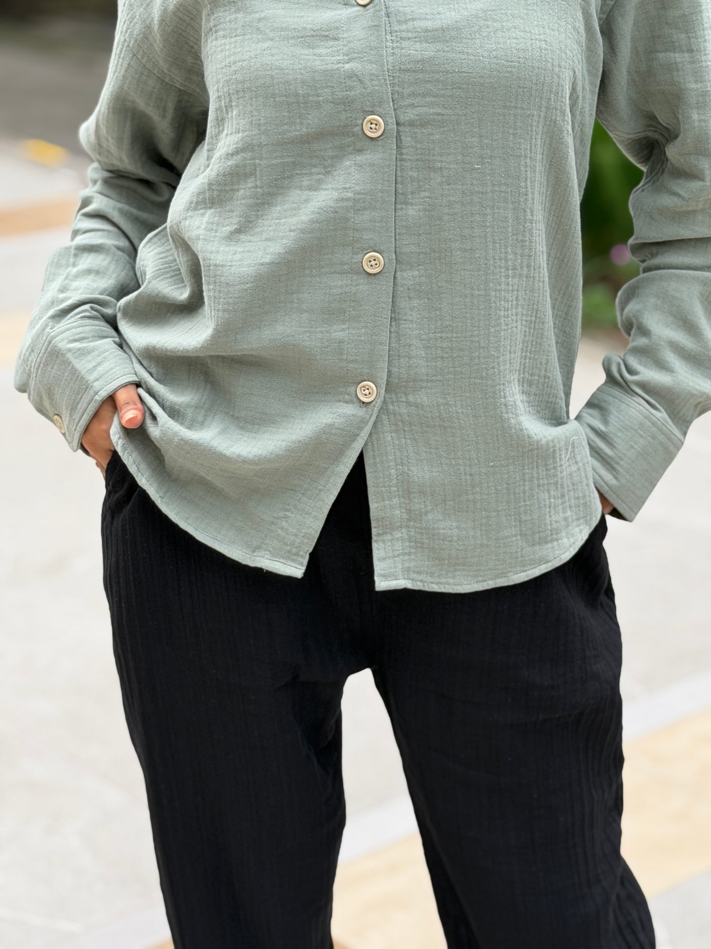 Double Gauze Oversized Shirt - Olive