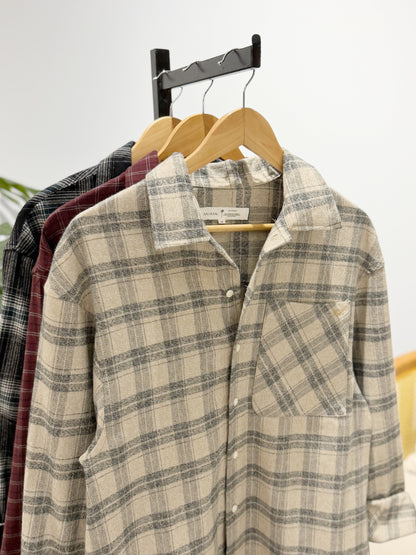Aajkaal Flannel Shacket  - Oatmeal Check