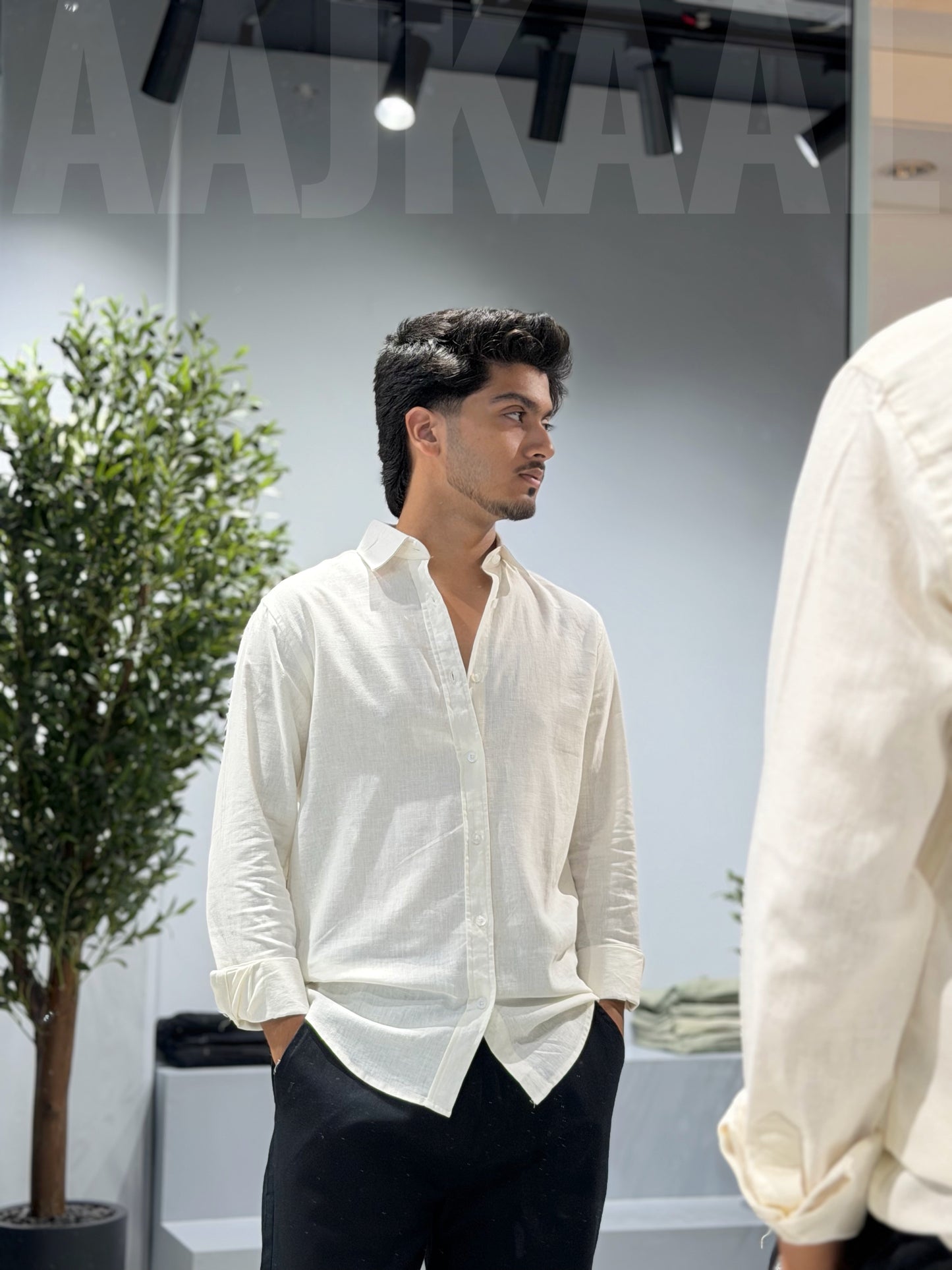 Off-White Soft Linen Full Sleeve Shirt