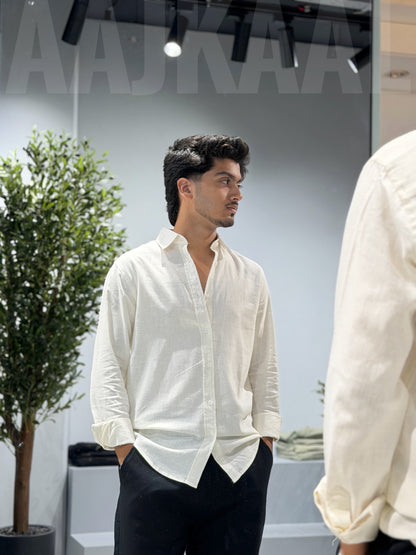 Off-White Soft Linen Full Sleeve Shirt