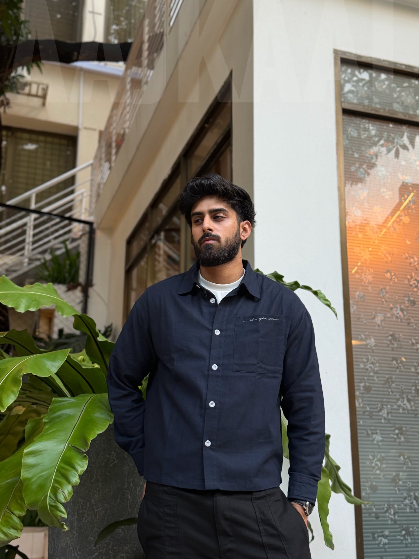 Aajkaal Midnight Blue Embroidery Boxy Shirt