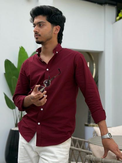 Oxford Maroon Full Sleeve Shirt