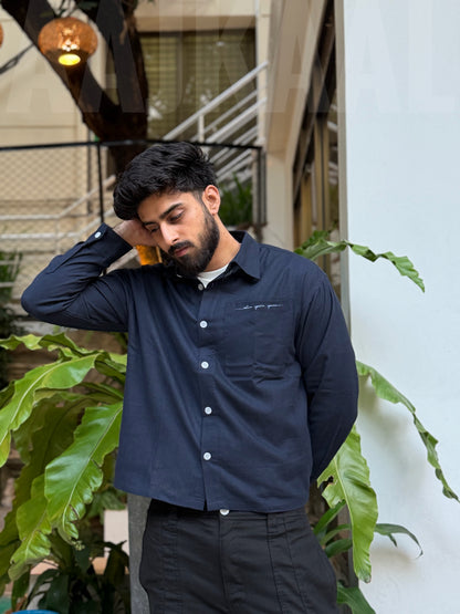 Aajkaal Midnight Blue Embroidery Boxy Shirt
