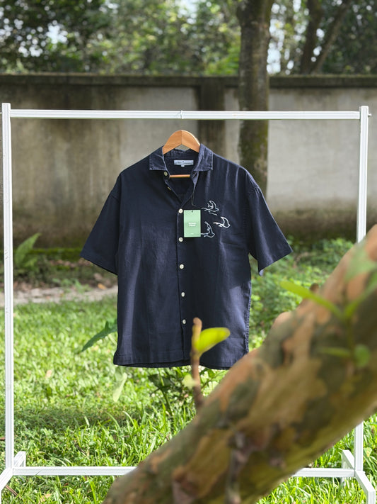 Aajkaal Dropshoulder Half Sleeve Shirt - Navy Blue