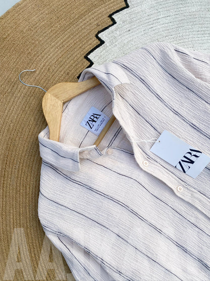 Textured Cream Stripe Full Sleeve Shirt