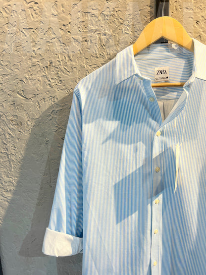 Cyan Blue Gentle Stripe Full Sleeve Shirt