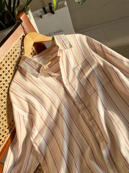 Textured Rosewood Stripe Boxy Full Sleeve Shirt
